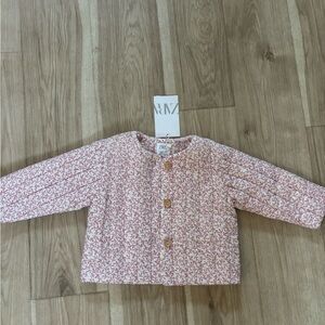 Zara Kids Pink Floral Quilted Button-Front Shirt Jacket